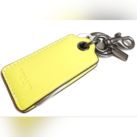 Coach Bottle Opener Keychain Bag Charm Bright Yellow Leather Gunmetal CL419 NWT - Picture 11 of 13